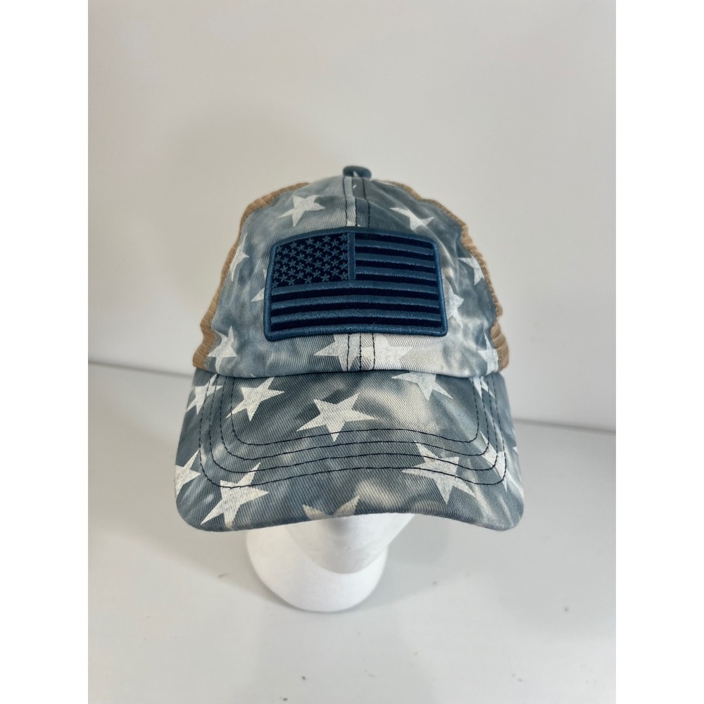 American Flag Star Blue C.C hat pony‎ tail adjustable baseball hat casual spring